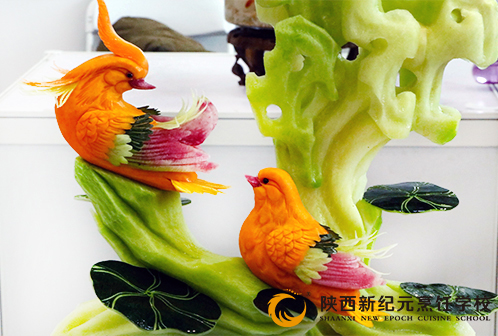 果蔬雕鸳鸯戏水